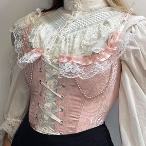 Handmade Pink Pearl Satin Lace Stays Corset